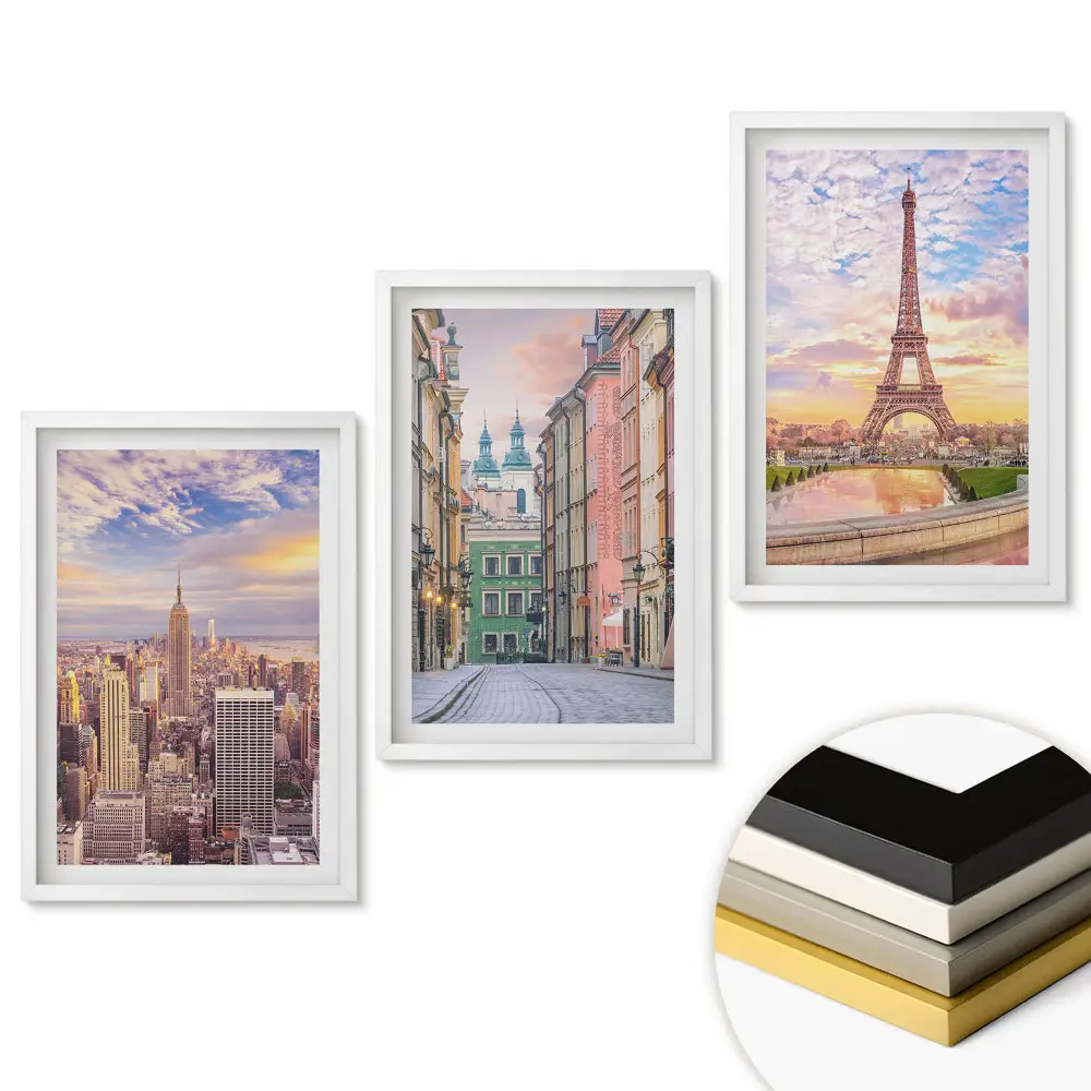 Set 3 tablouri pentru living cu orașe emblematice în peisaje pitorești