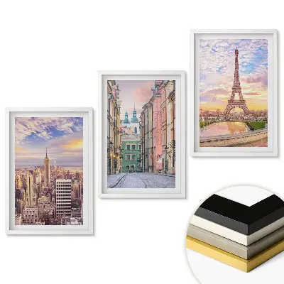 Set 3 tablouri pentru living cu orașe emblematice în peisaje pitorești