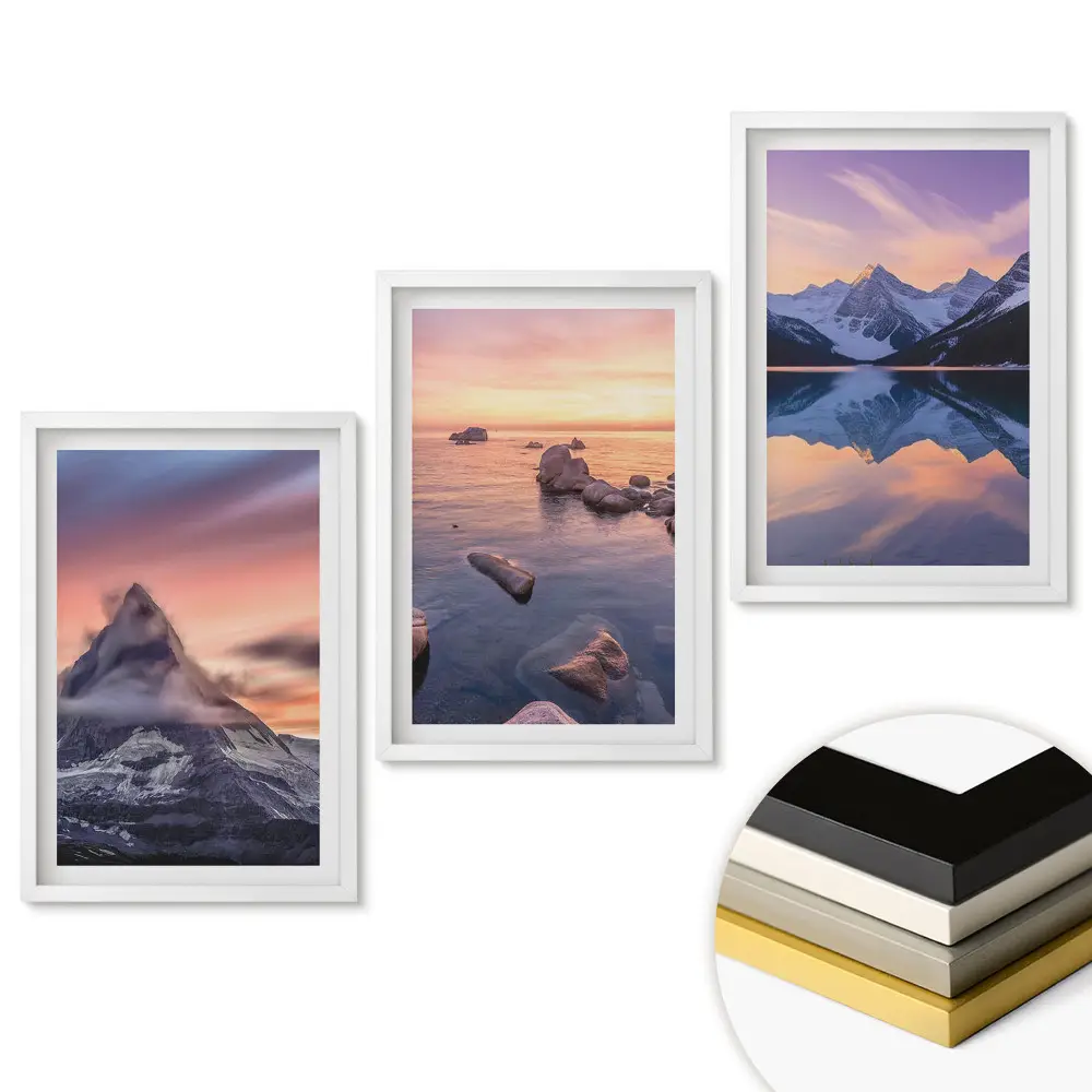 Set de 3 tablouri pentru living cu peisaje pitorești de munți și lacuri