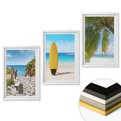 Set de 3 tablouri pentru living cu plaje paradisiace și surfing la soare
