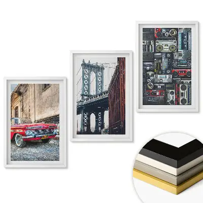 Set de 3 tablouri pentru living cu motive urbane nostalgice