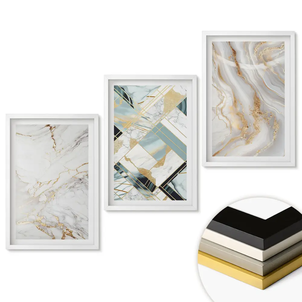 Set 3 tablouri pentru living cu design modern și model de marmură
