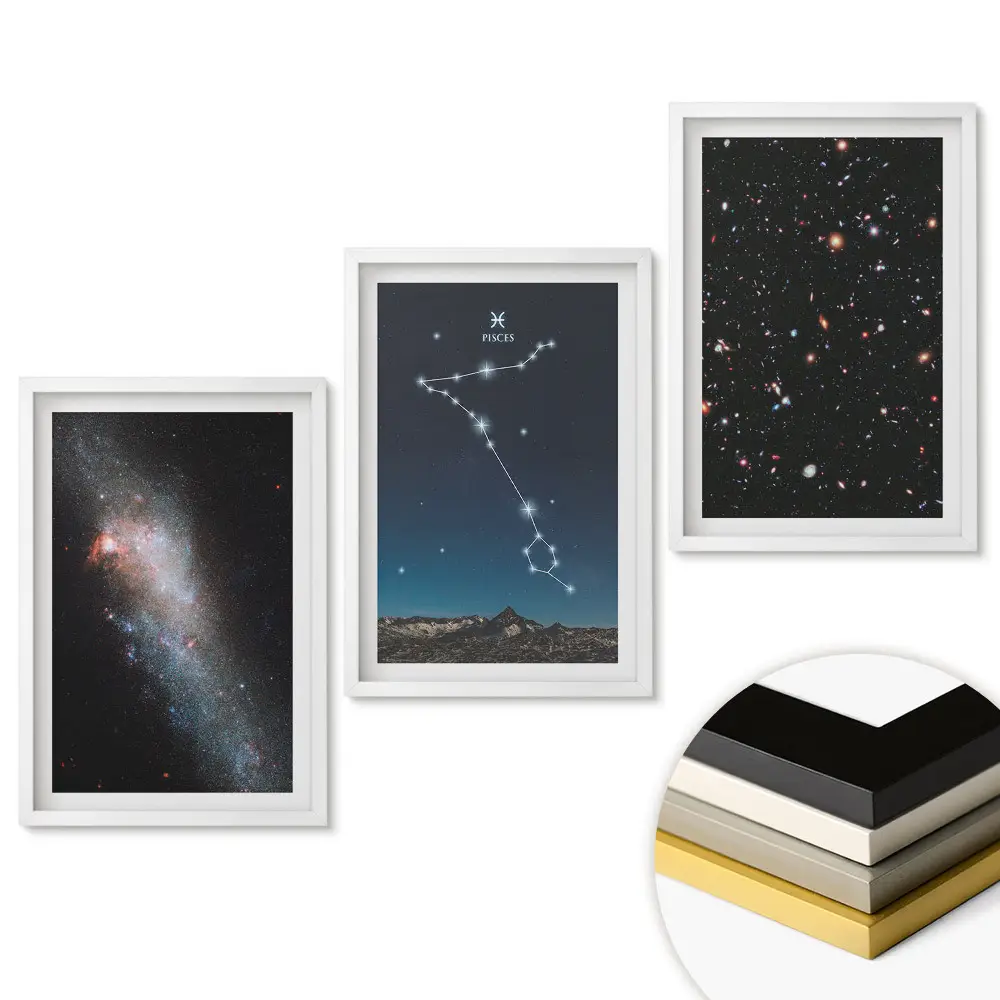 Set de 3 tablouri pentru living cu constelații stelare și galaxii noaptea