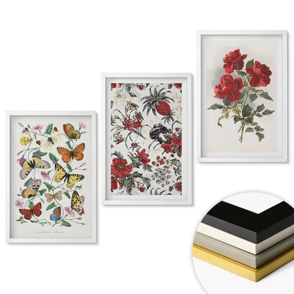 Set tablouri pentru living cu design floral și fluturi