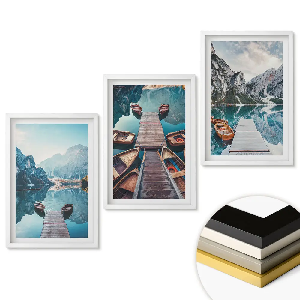 Set 3 tablouri pentru living cu peisaj montan lac liniștit