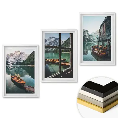 Set tablouri pentru living Liniștea lacurilor de munte și a bărcilor