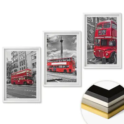 Set de tablouri pentru living cu autobuze roșii în Londra