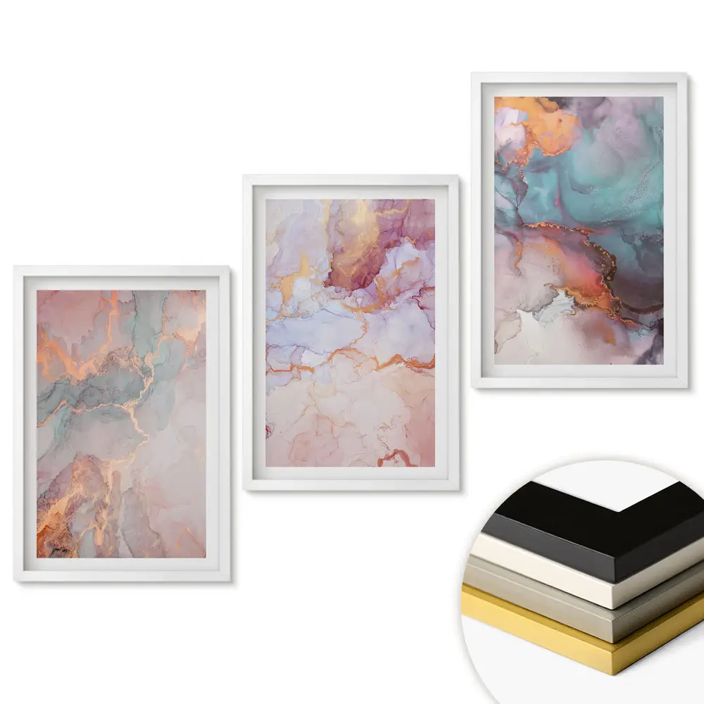 Set de tablouri pentru living cu peisaje abstracte în nuanțe pastelate