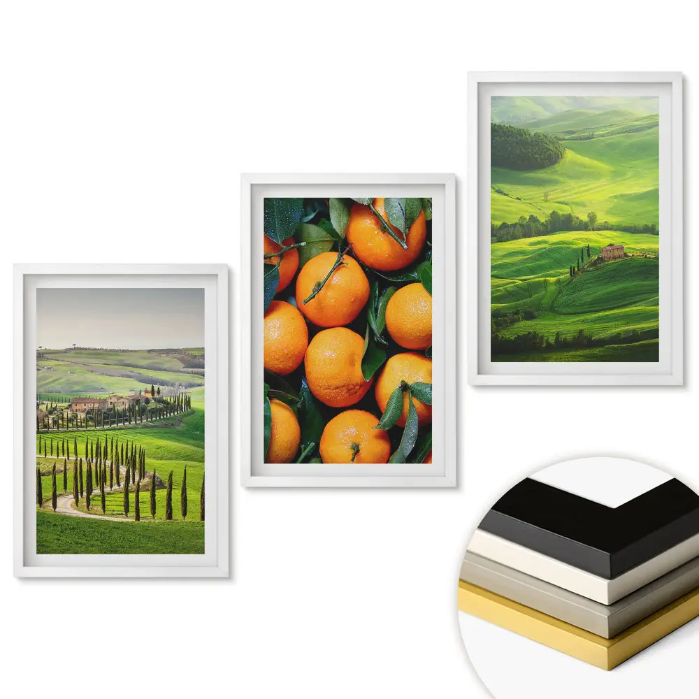 Set de tablouri pentru living Dealuri verzi și portocale zemoase