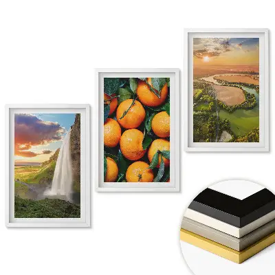 Set de 3 tablouri pentru living cu peisaj cu cascadă și portocale