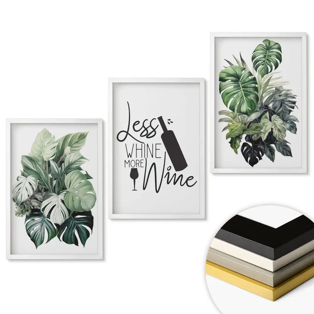 Set 3 tablouri pentru living O oază verde cu vin