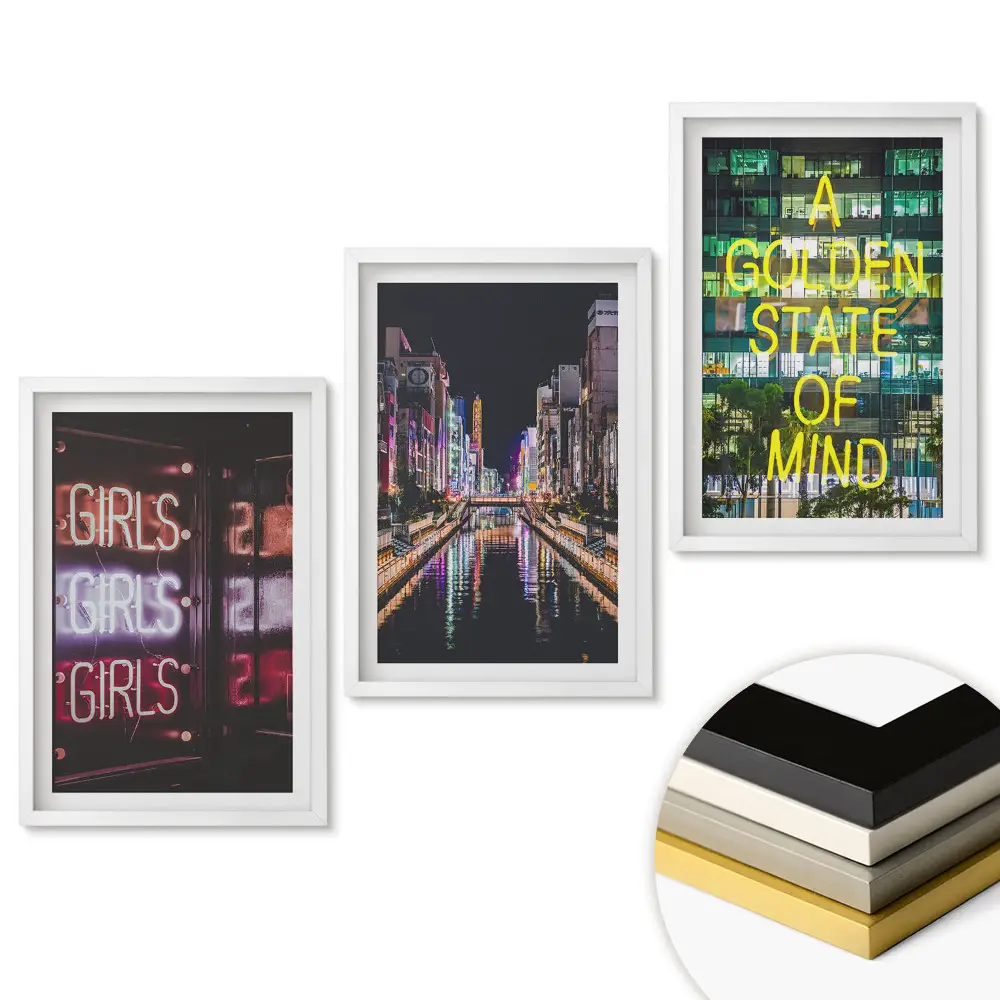 Set tablouri pentru living cu lumini ale orașului și semne neon