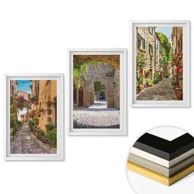 Set de 3 tablouri pentru living cu străzi fermecătoare din orașe pitorești