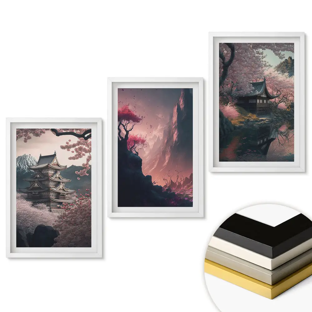 Set 3 tablouri pentru living cu peisaje de primăvară