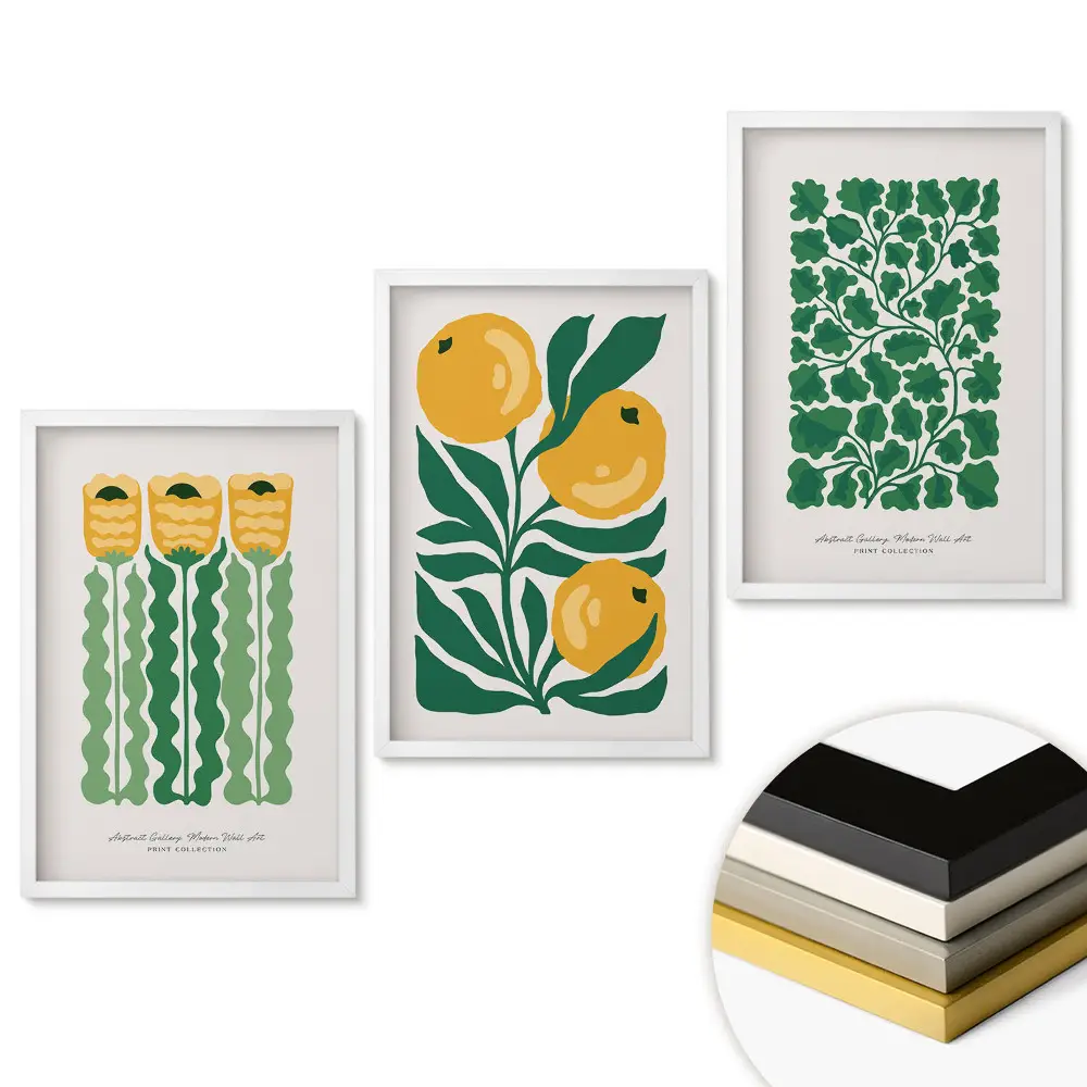 Set 3 tablouri pentru living cu modele de plante colorate
