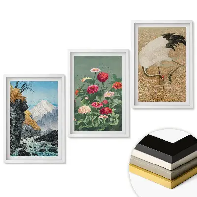Set 3 tablouri pentru living cu peisaje și natură în arta japoneză