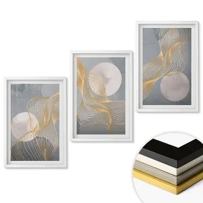 Set de tablouri pentru living cu valuri abstracte și fundal lunar