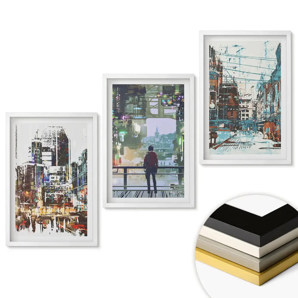 Set de tablouri pentru living cu oraș modern în formă abstractă