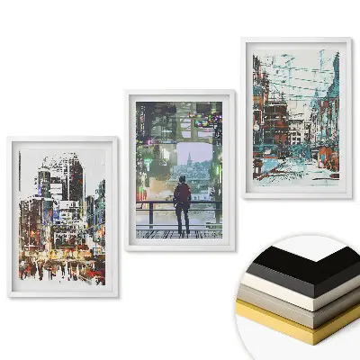 Set de tablouri pentru living cu oraș modern în formă abstractă