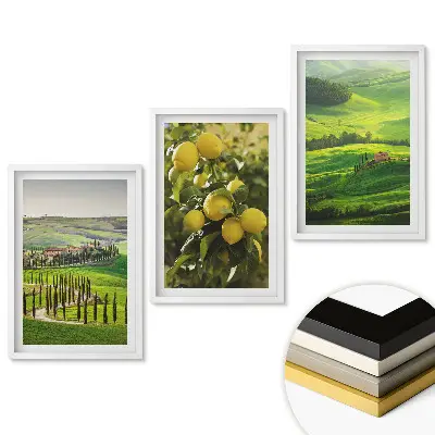 Set de 3 tablouri pentru living cu peisaje toscane și lămâi