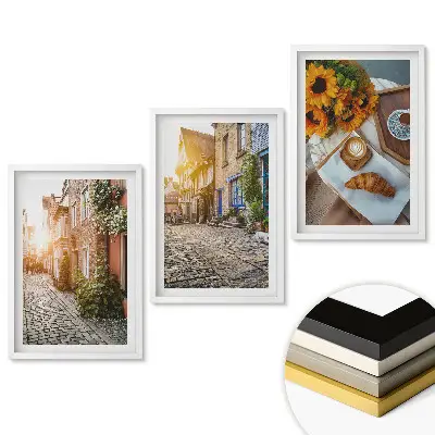 Set de tablouri pentru living cu străzi fermecătoare și produse de patiserie delicioase