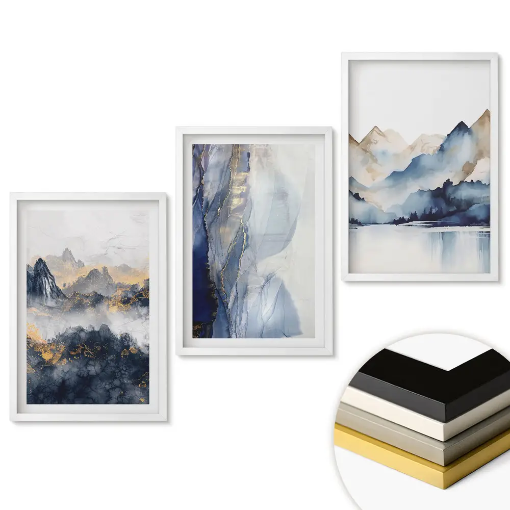 Set tablouri pentru living cu peisaje montane în culori delicate