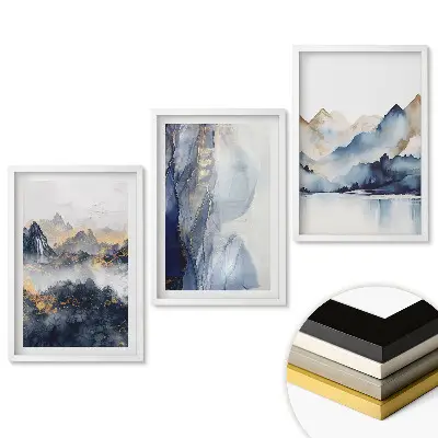 Set tablouri pentru living cu peisaje montane în culori delicate