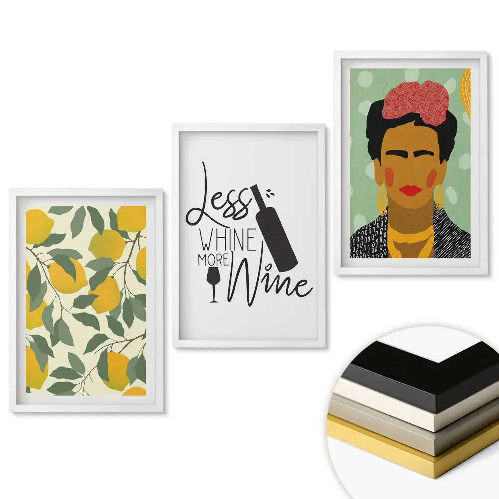 Set de 3 tablouri pentru living cu tematică artă și vin