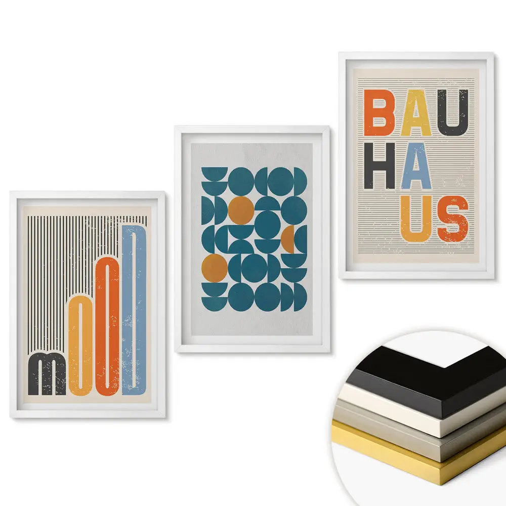 Set de tablouri pentru living cu grafică modernă în stil Bauhaus
