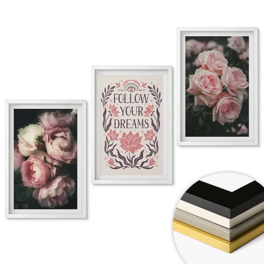 Set 3 tablouri pentru living cu model Flori și inspirație în armonie