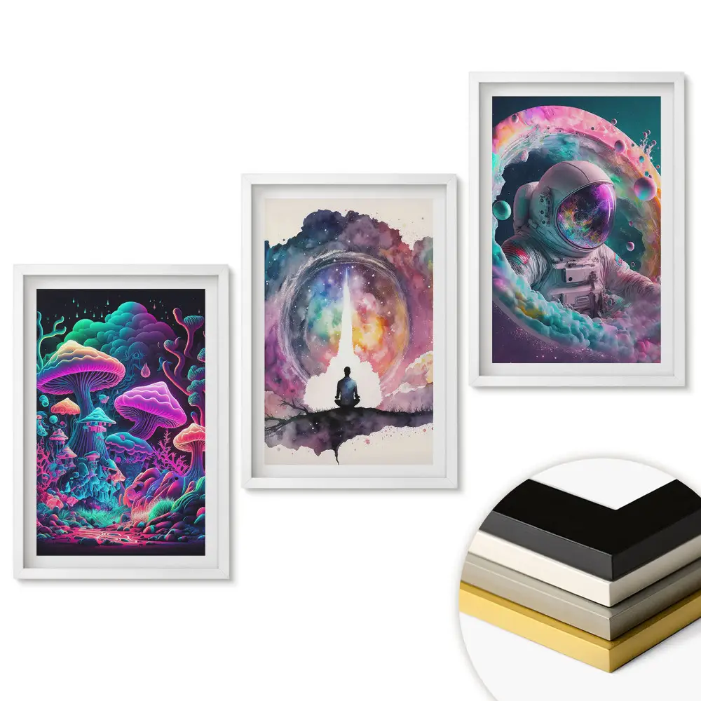 Set tablouri pentru living cu tema călătorii spațiale prin lumi fantastice