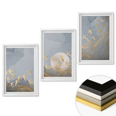 Set 3 tablouri pentru living Păsările dansând cu luna