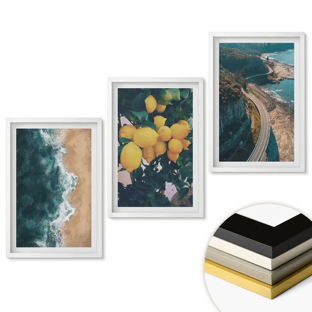 Set de tablouri pentru living cu peisaje naturale și lămâi