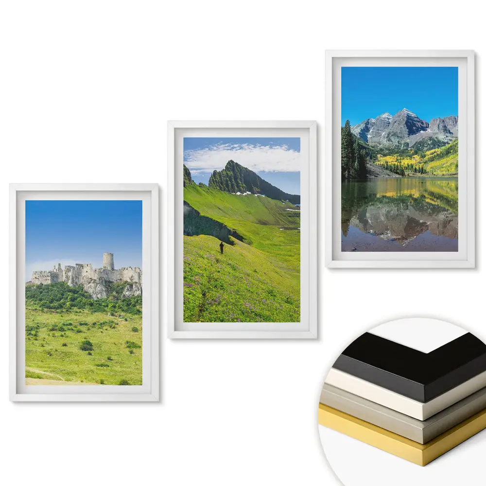 Set de 3 tablouri pentru living cu peisaje pitorești din natură și istorie