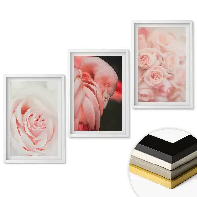 Set tablouri pentru living cu design floral în nuanțe delicate de roz