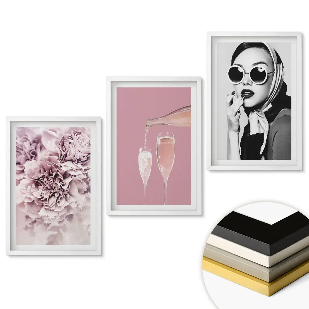 Set de tablouri pentru living Eleganță în roz și negru