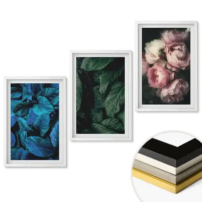 Set de tablouri pentru living cu model de frunze verzi și flori roz