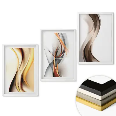 Set 3 tablouri pentru living cu valuri abstracte în culori calde