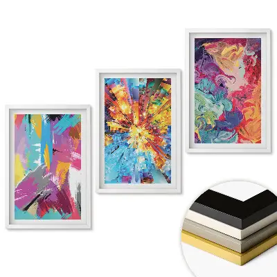 Set de 3 tablouri pentru living cu artă abstractă explozii colorate