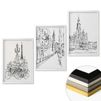 Set de 3 tablouri pentru living Orașe în linie cu artă minimalistă