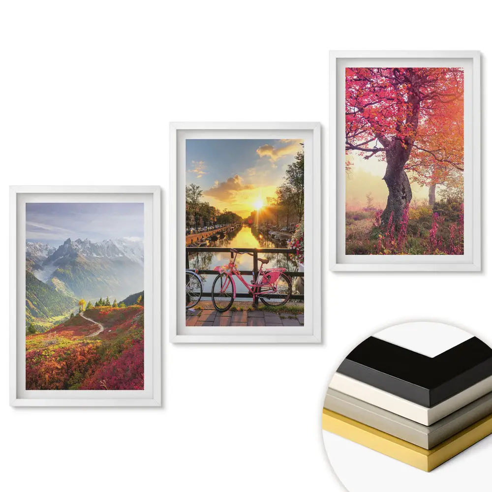 Set de tablouri pentru living cu peisaje naturale în rame