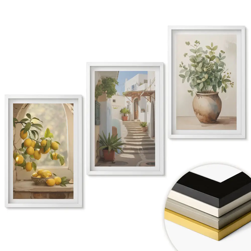 Set tablouri pentru living cu lămâi, scări și plante verzi