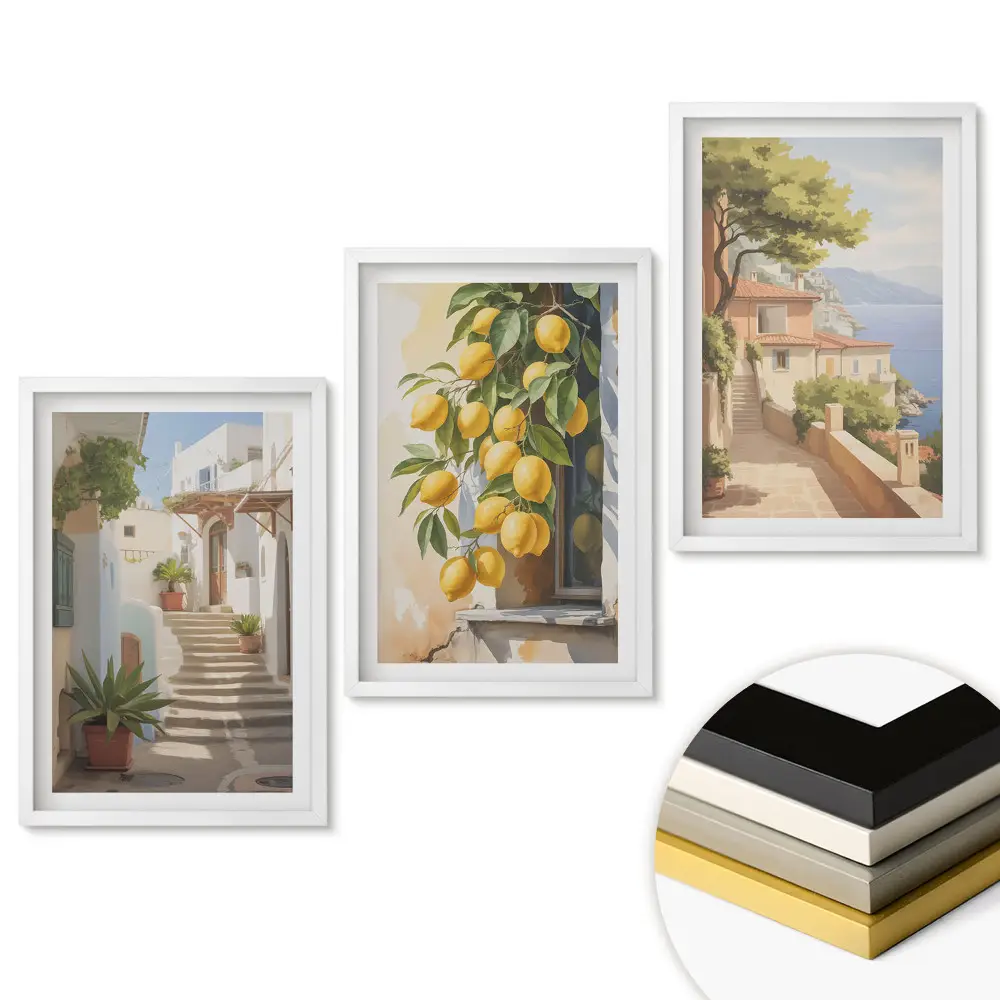 Set de tablouri pentru living Vederi pitorești și lămâi zemoase