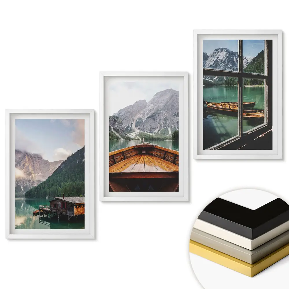 Set 3 tablouri pentru living cu vederi pitorești ale lacurilor de munte