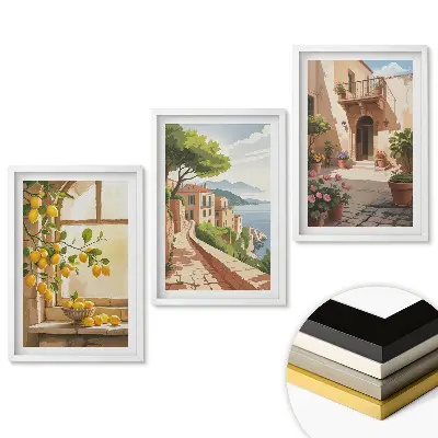 Set de tablouri pentru living cu peisaje însorite și motive citrice