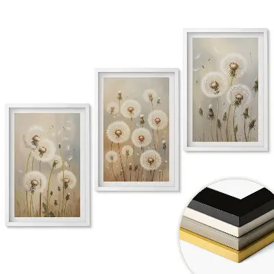 Set 3 tablouri pentru living cu design de păpădii delicate în nuanțe pastelate