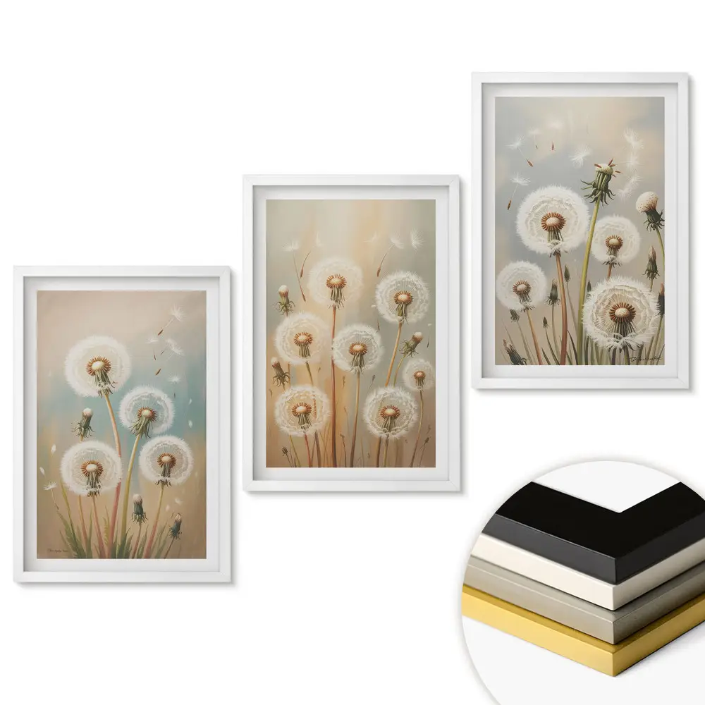 Set de tablouri pentru living Păpădii încântătoare în nuanțe pastelate