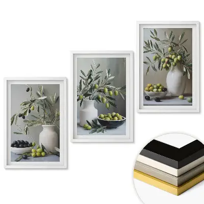 Set de 3 tablouri pentru living cu motive de măsline în preparate culinare elegante