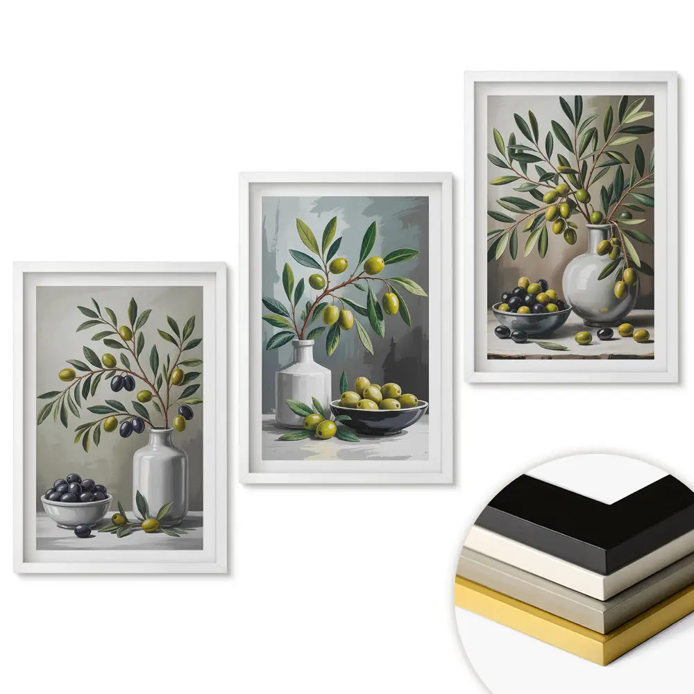 Set de tablouri pentru living cu motive de măsline în stil clasic