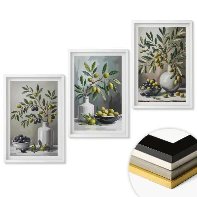 Set de tablouri pentru living cu motive de măsline în stil clasic